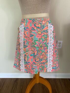 Lilly Pulitzer Corrie Skirt Make a Splash Starfish Shells Lace Paisley sz 10